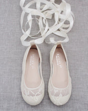 Load image into Gallery viewer, Ivory New Lace Flats with Ballerina Lace Up