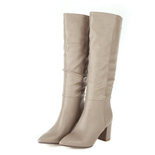 Load image into Gallery viewer, Women's Fleece-Lined Chunky Heel Mid-Calf Boots | Pointed Toe Slip-On Winter Boots