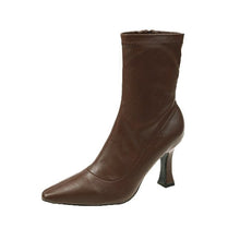 Load image into Gallery viewer, Women's Retro Mid-Calf Pointed Toe Stiletto Boots - Side Zip High Heel Boots