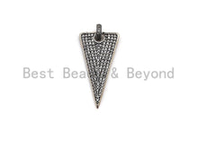 Load image into Gallery viewer, CZ Micro Pave Triangle Shape Pendant, Antique Silver Tone, Cubic Zirconia Pave Triangle Pendant, 18x35mm,sku#F1026