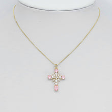 Load image into Gallery viewer, Pearl CZ Pave Cross Gold Silver pink Pendant, Sku#A221