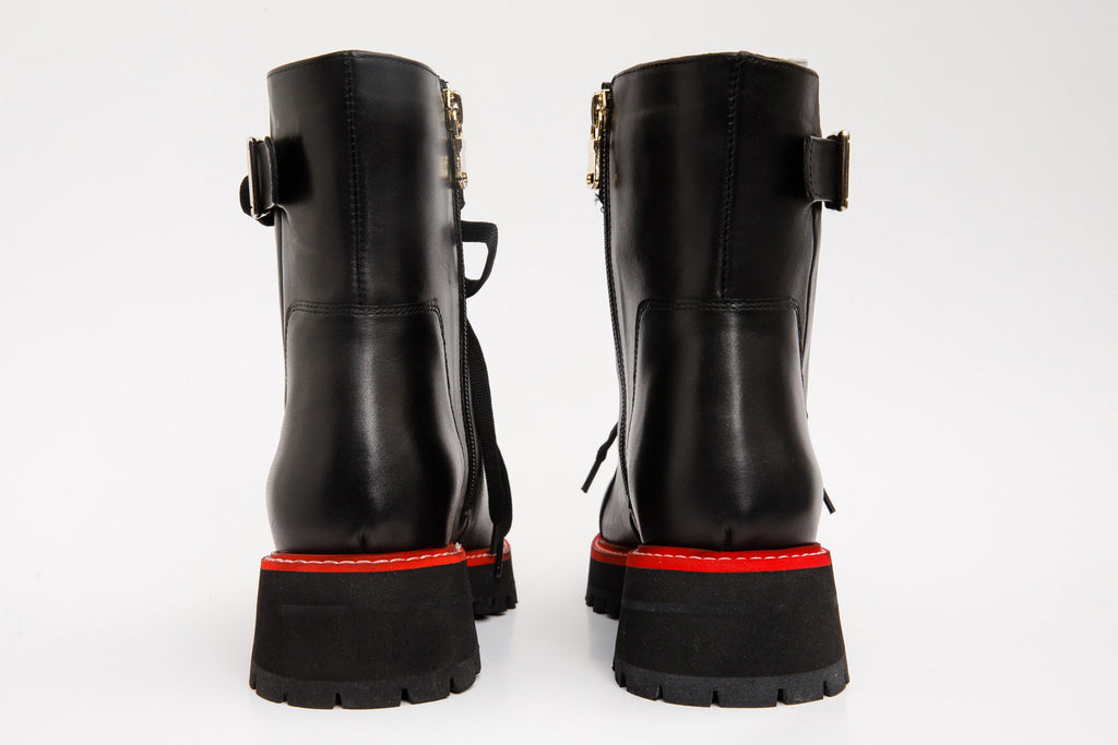 The Belgrano Black Leather Lace-Up Ankle Women Boot With a Side Zipper