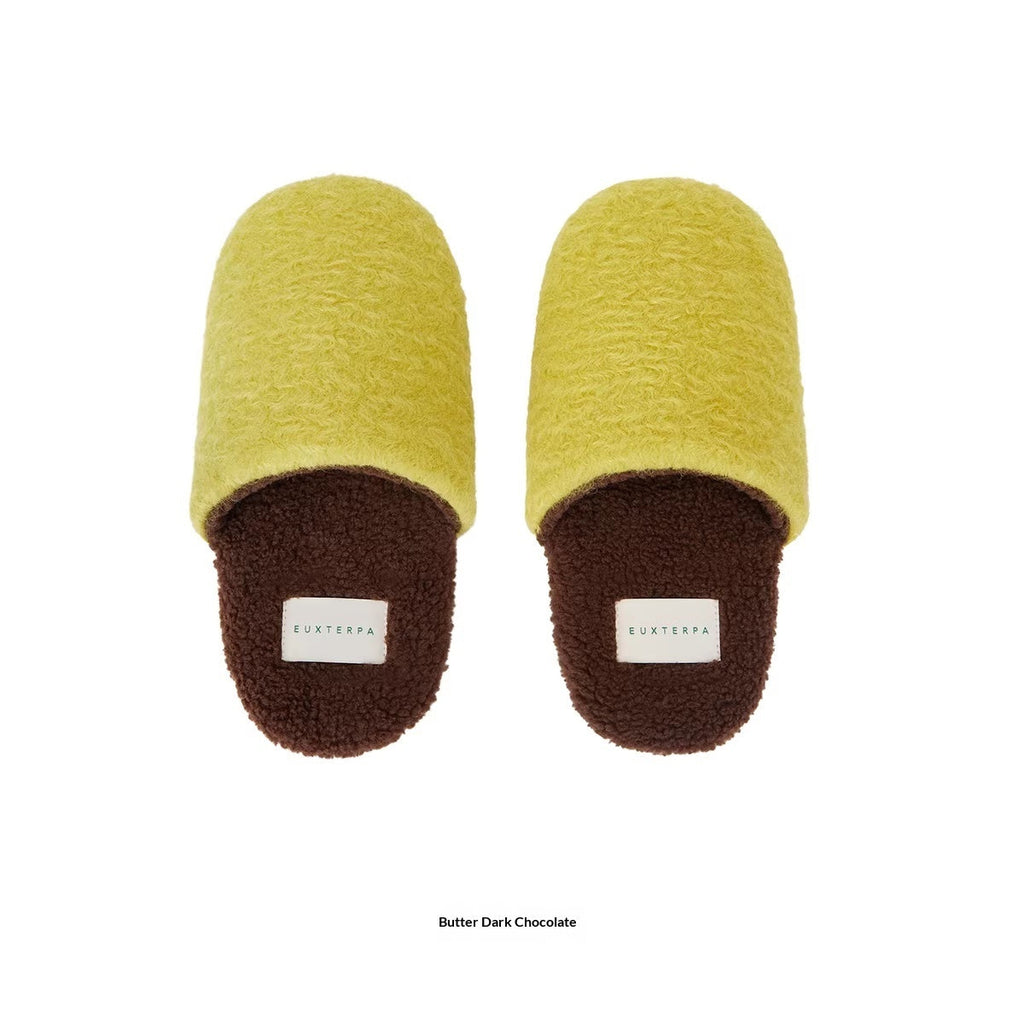 Woolen Color-Blocked Home Slippers - Warm Non-Slip Indoor Cotton Slippers for Women & Men