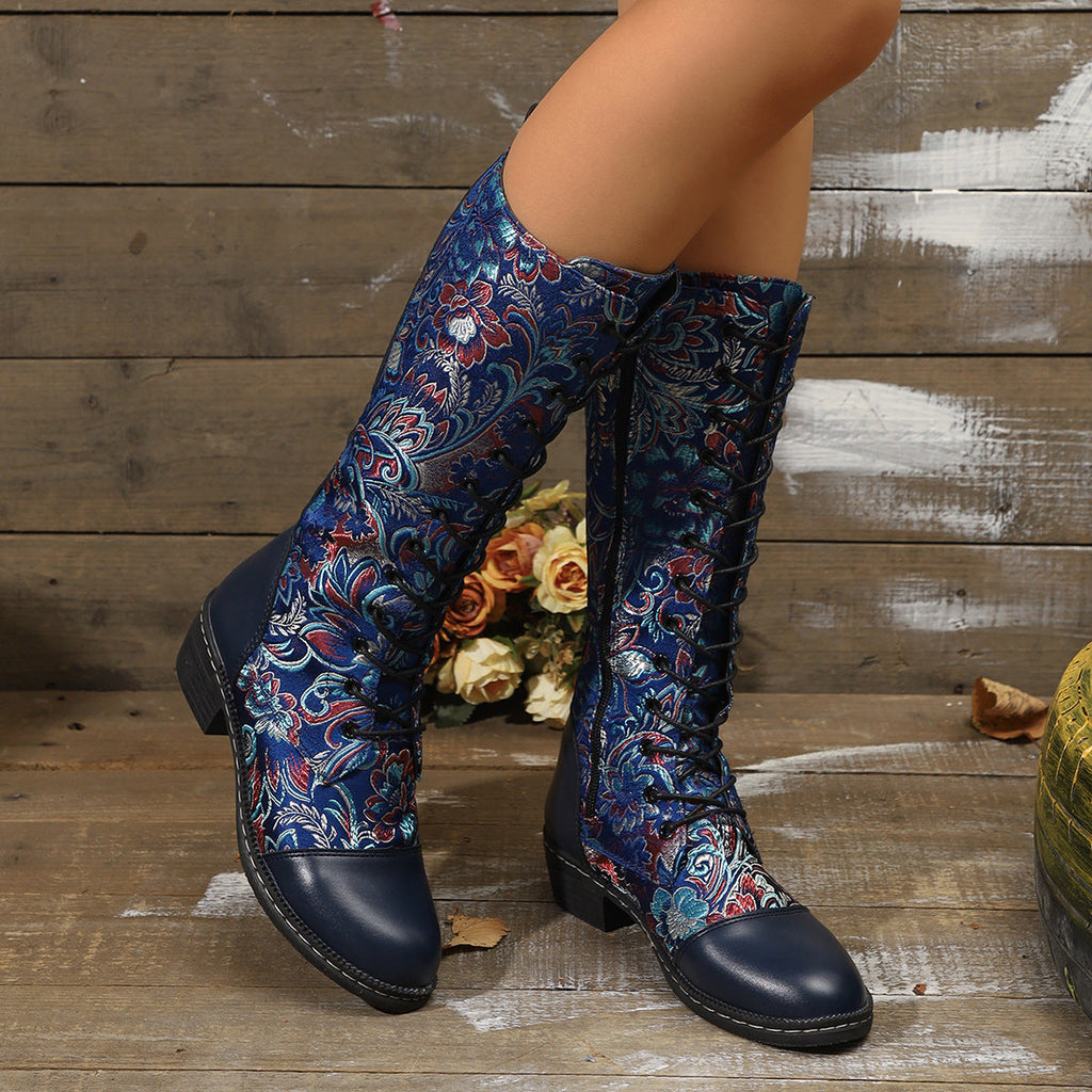 Women's Embroidered Ethnic-Style Chunky-Heel Mid-Calf Boots