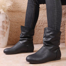 Load image into Gallery viewer, Women's Flat Ankle Boots – Wrinkled PU Leather Side Zipper | Black &amp; Brown