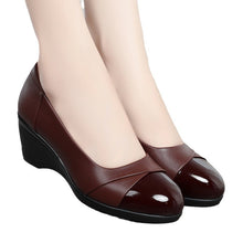 Load image into Gallery viewer, Women's Leather Wedge Comfort Shoes - Soft Pigskin Lined Mid Heel Slip-On Shoes