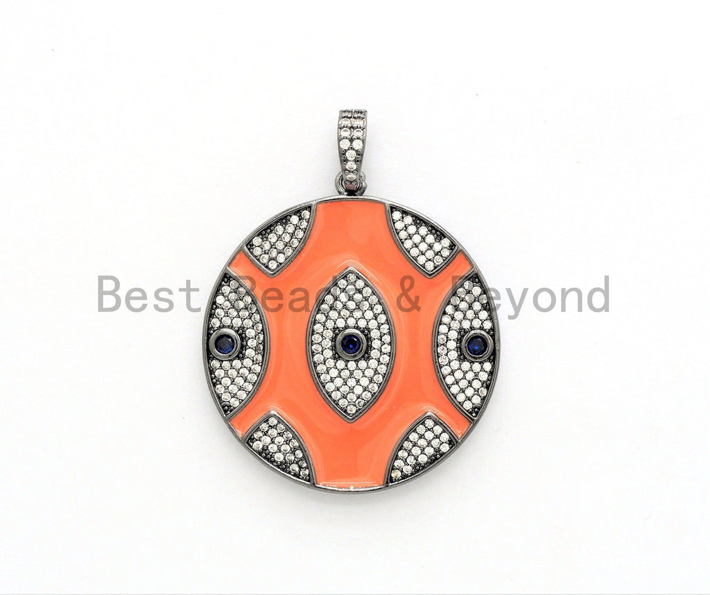 LARGE Enamel Colorful Round With Evil Eye Pendant,CZ Micro Pave Oil Drop Round pendant,Enamel pendant,Enamel Jewelry,34x38mm,sku#F593