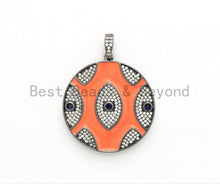 Load image into Gallery viewer, LARGE Enamel Colorful Round With Evil Eye Pendant,CZ Micro Pave Oil Drop Round pendant,Enamel pendant,Enamel Jewelry,34x38mm,sku#F593