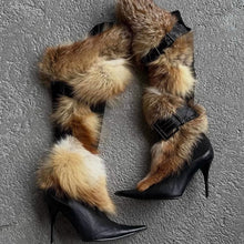 Load image into Gallery viewer, Women's Fluffy Stiletto Thigh-High Boots | Pigskin Slip-On Pointed-Toe Heels
