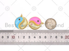 Load image into Gallery viewer, Colorful Enamel Yinyang Round Shape Pendant, 18K Gold Filled Tai Ji Charm,Necklace Bracelet Religious Charm Pendant,25x28mm,Sku#LK452