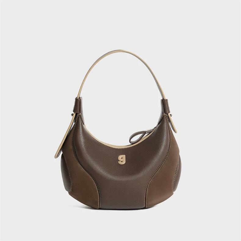Women's Genuine Leather Crescent Crossbody Bag - Underarm Shoulder Bag with Multiple Compartments