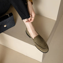 Load image into Gallery viewer, Women's Slip-On Suede Flats | Chunky Low Heel Round Toe Shoes | Army Green &amp; Apricot