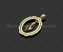 Load image into Gallery viewer, CZ Micro Pave Flower On Oval Shape Pendant/Charm,Cubic Zirconia Dangle Flower Charm, Necklace Bracelet Charm Pendant,15x24mm, Sku#LK270
