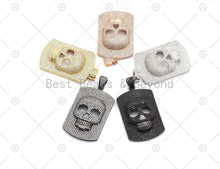 Load image into Gallery viewer, CZ Micro Pave Embossment Skull On Rectangle Shape Pendant,Cubic Zirconia Large Skull Charm, Necklace Bracelet Charm, 50x30mm, Sku#F667