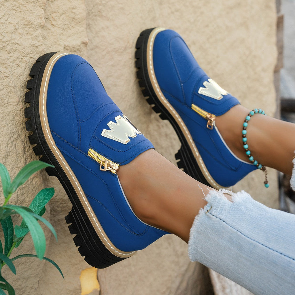 Women's Plus Size Chunky Platform Loafers | Side Zipper Block Heel Shoes