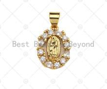 Load image into Gallery viewer, 18K Gold Virgin Mary On Oval Emblem Shape Pendant, Oval Charm,  Sku#F1150C