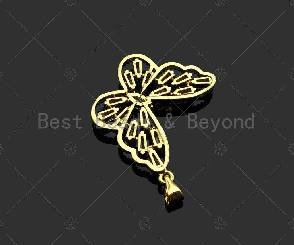 Gold Filled Baguette CZ Micro Pave Butterfly Shape Pendant, 18K Gold Filled Butterfly Charm, Necklace Bracelet Pendant,29x25mm,Sku#LD96C