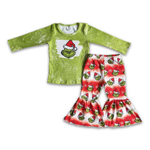 Load image into Gallery viewer, Green face bleached shirt pants girls Christmas clothing