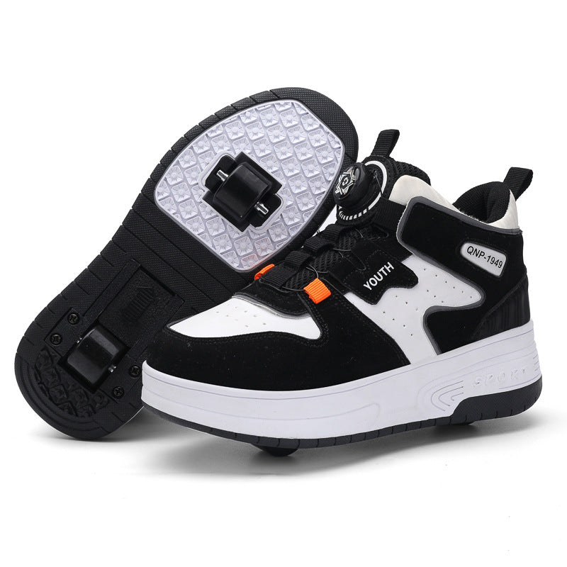 Kids Dual-Wheel Roller Skate Walking Shoes | Mesh-Panel Lace-Up Sneakers
