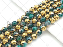 Load image into Gallery viewer, Half Gold Plated Green Agate Beads, 8mm/10mm/12mm Round Faceted Gold Green Agate Beads, 15.5 Full Strand, sku# UA135