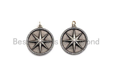 Load image into Gallery viewer, CZ Micro Pave Star on Round Disc Pendant, Antique Silver Tone, Cubic Zirconia Pave Coin Charm Pendant, 25x30mm,sku#F1020C