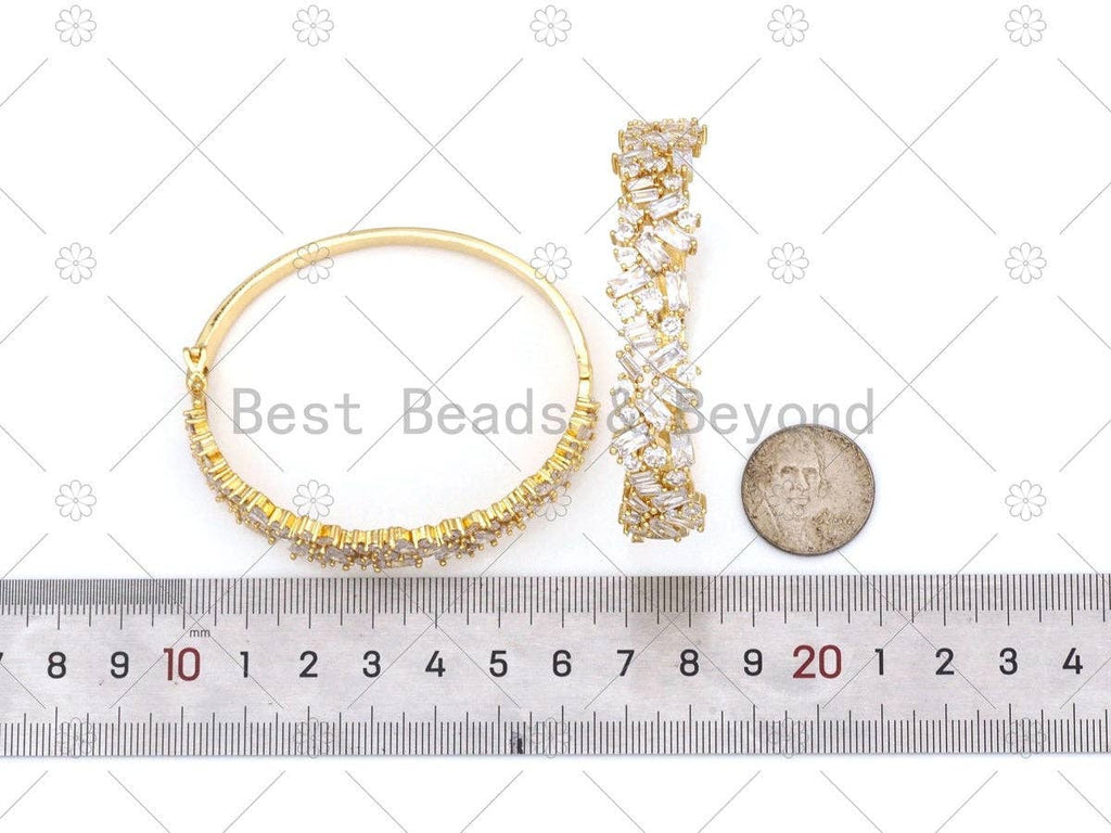 Big CZ Micropave Bangle Bracelet, 18K Gold Filled CZ Cuff Bracelet, Open Bracelet, Fashion Jewelry, Sku#LK488