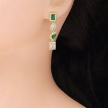 Load image into Gallery viewer, Green Clear CZ rectangle Oval Teardrop Pendant Earrings, Sku