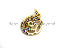 Load image into Gallery viewer, CZ Colorful Micro Pave Rose Flower Pendant, Rose Shaped Pave Pendant, Gold plated, 13x16mm, Sku#F839