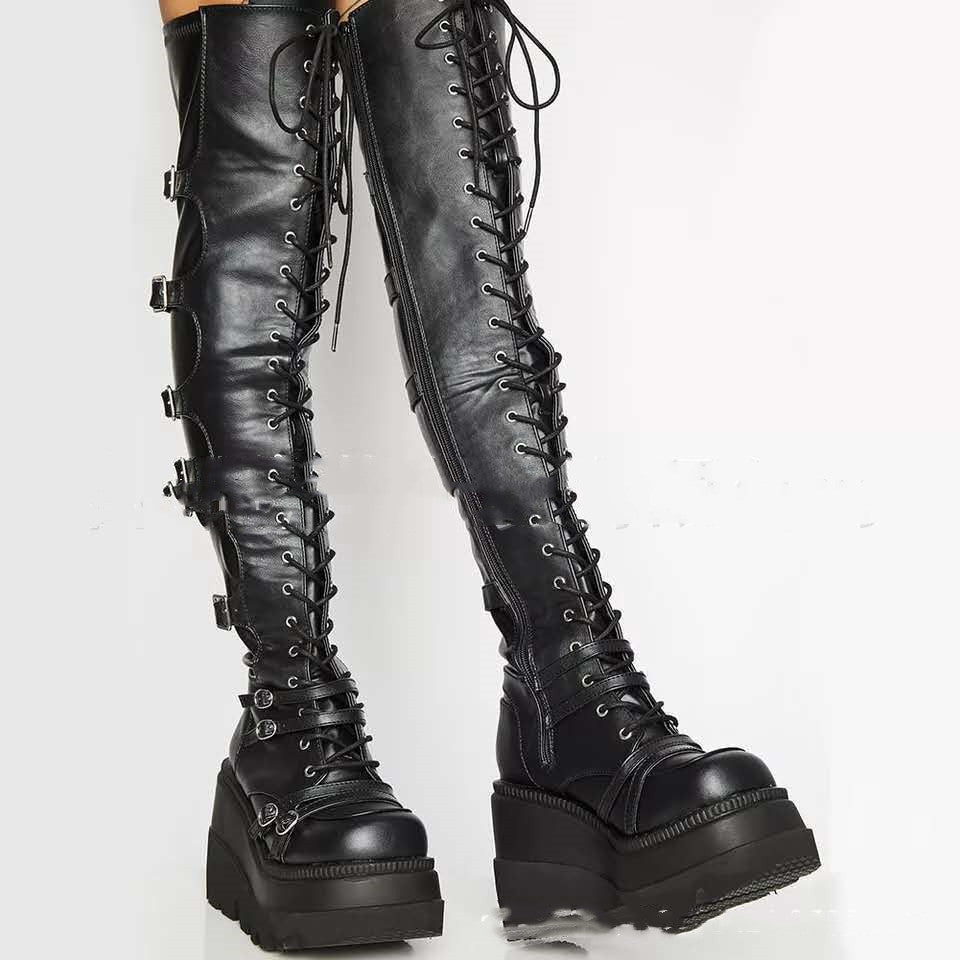 Women's Platform Boots | Genuine Leather Lace-Up Zipper Mid-Calf Winter Boots