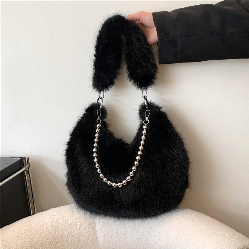 Furry Crossbody Bag for Women - Plush Shoulder Bag with Adjustable Strap