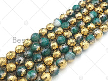 Load image into Gallery viewer, Half Gold Plated Green Agate Beads, 8mm/10mm/12mm Round Faceted Gold Green Agate Beads, 15.5 Full Strand, sku# UA135