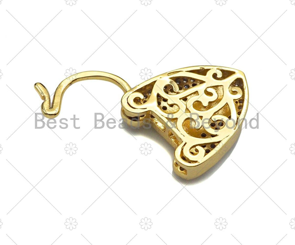 CZ Micro Pave Screw U Heart Padlock Clasp,Screw U Padlock Clasp, Gold Charm Pendant, Padlock Necklace Charms Connector, 17x25mm, Sku#K165