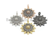 Load image into Gallery viewer, 40mm Dual Color Cz Micro Pave Flower Pendant, Cubic Zirconia Pave Floral Pendant in Gold/Rose Gold/Black/Sliver Finish,sku#F662