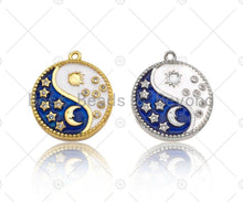 Load image into Gallery viewer, Enamel Cobalt White Yin Yang Pendant,Moon Star Sun Gold/Silver Pendant,Religious Enamel Jewelry,19x21mm,Sku#B129