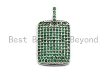 Load image into Gallery viewer, Green CZ Micro Pave Rectangle Tag Pendant/Charm, Cubic Zirconia Pendant, Pave Dog Tag, 18x27mm, sku#X49