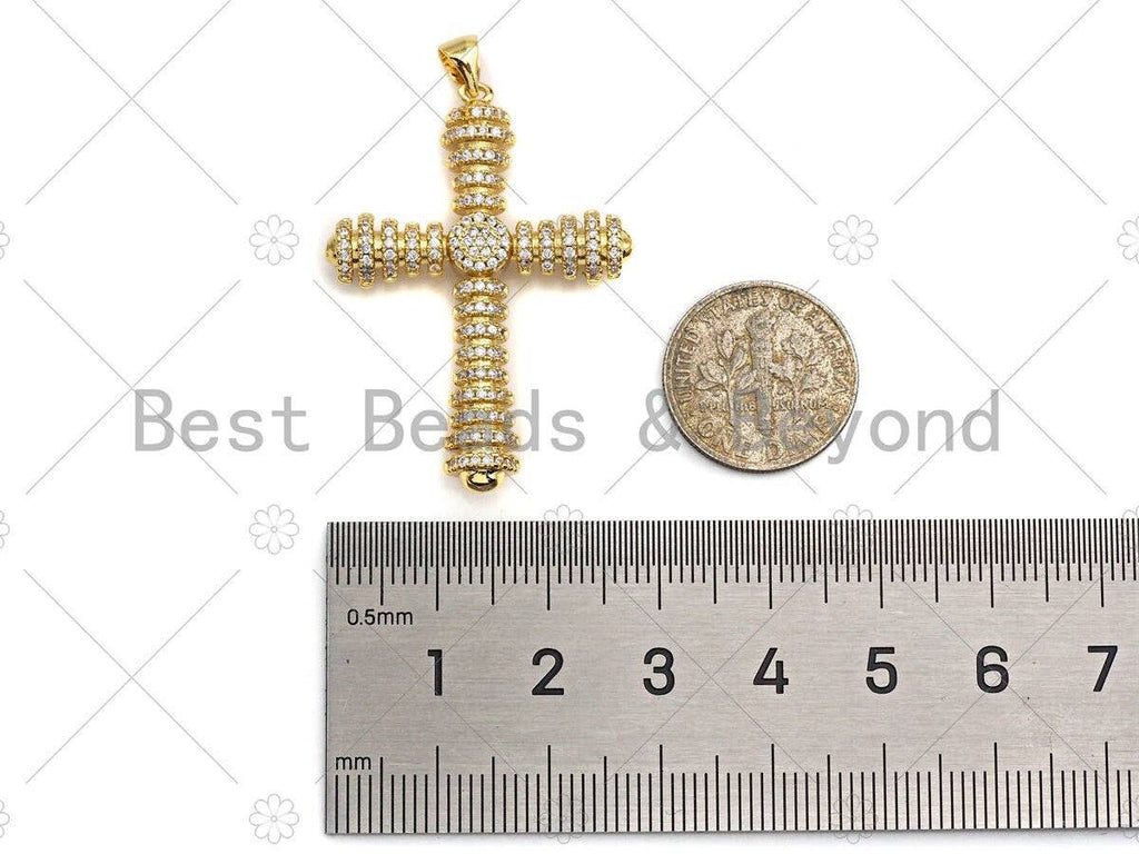 Large CZ Micro Pave Chunky Cross Shape Pendant  Charms , Cross Necklace Charms, 28x39mm, Sku#LK143