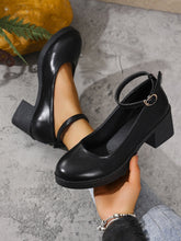 Load image into Gallery viewer, Women's Round Toe Chunky Heel Mary Jane Shoes – Buckle Detail, PU Leather, EU 36–42