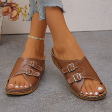 Load image into Gallery viewer, Women's Open-Toe Buckle Sandals | PU Leather Low-Heel Slides