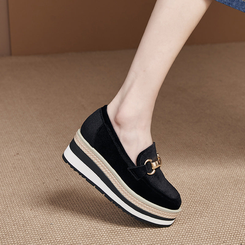 Metal Buckle Striped Wedge Slip-On Shoes