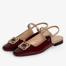 Load image into Gallery viewer, The Rosalinda Burgundy Patent Leather Women Flat Slingback Sandal