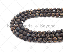 Load image into Gallery viewer, Natural Tibetan Black Agate with Evil Eye Beads, Dzi Eye Agate Beads, 10mm/12mm Tibetan Round Smooth Agate,15.5" Full Strand, Sku#U1108