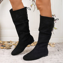 Load image into Gallery viewer, Women's High-Shaft Pleated PU Leather Chunky Heel Boots | Mid-Calf Round Toe