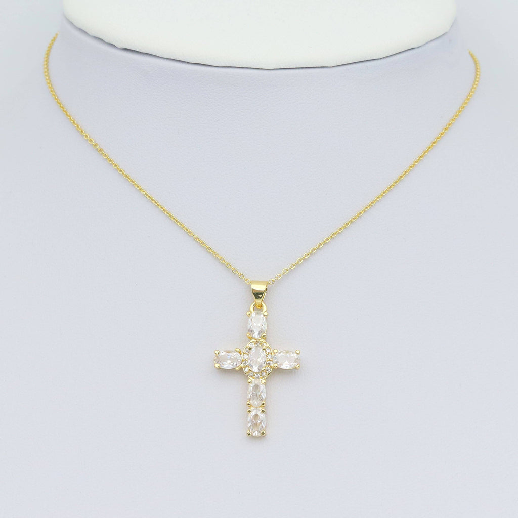Clear Oval Crystal Cross Charm Pendant, Sku#LD632