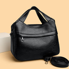 Load image into Gallery viewer, Women's Retro Patchwork PU Leather Tote Bag – Multi-Compartment Shoulder Bag with Triple Straps
