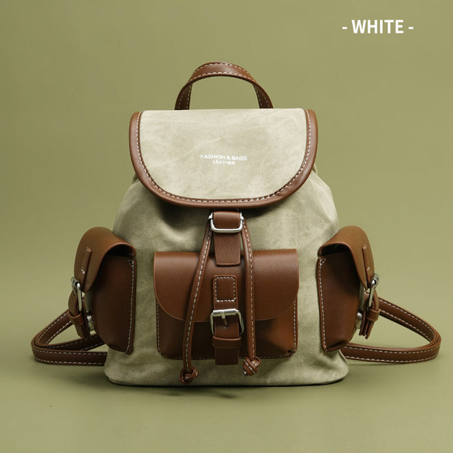 Women's Large Capacity Retro Color Block Textured Backpack – PU Leather Travel & Daily Bag