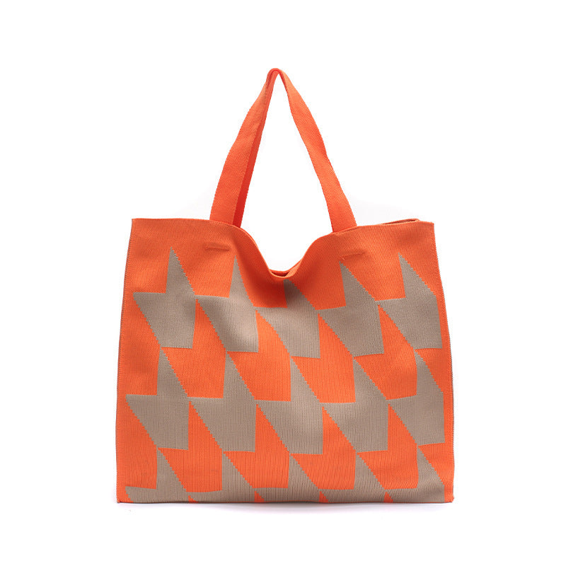 Knitted Women's Handbag – Patchwork Yarn Retro Tote Bag