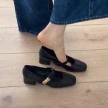 Load image into Gallery viewer, Women's Square-Toe Mary Jane Chunky Heels | Single-Strap Faux Leather Pumps