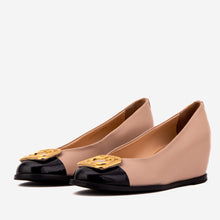 Load image into Gallery viewer, The Selene Beige &amp; Black Leather Wedge Heel Women Shoe