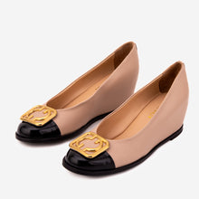 Load image into Gallery viewer, The Selene Beige &amp; Black Leather Wedge Heel Women Shoe