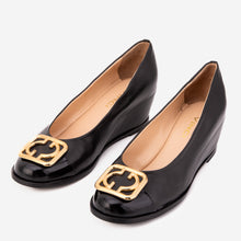 Load image into Gallery viewer, The Selene Black Leather Wedge Heel Women Shoe